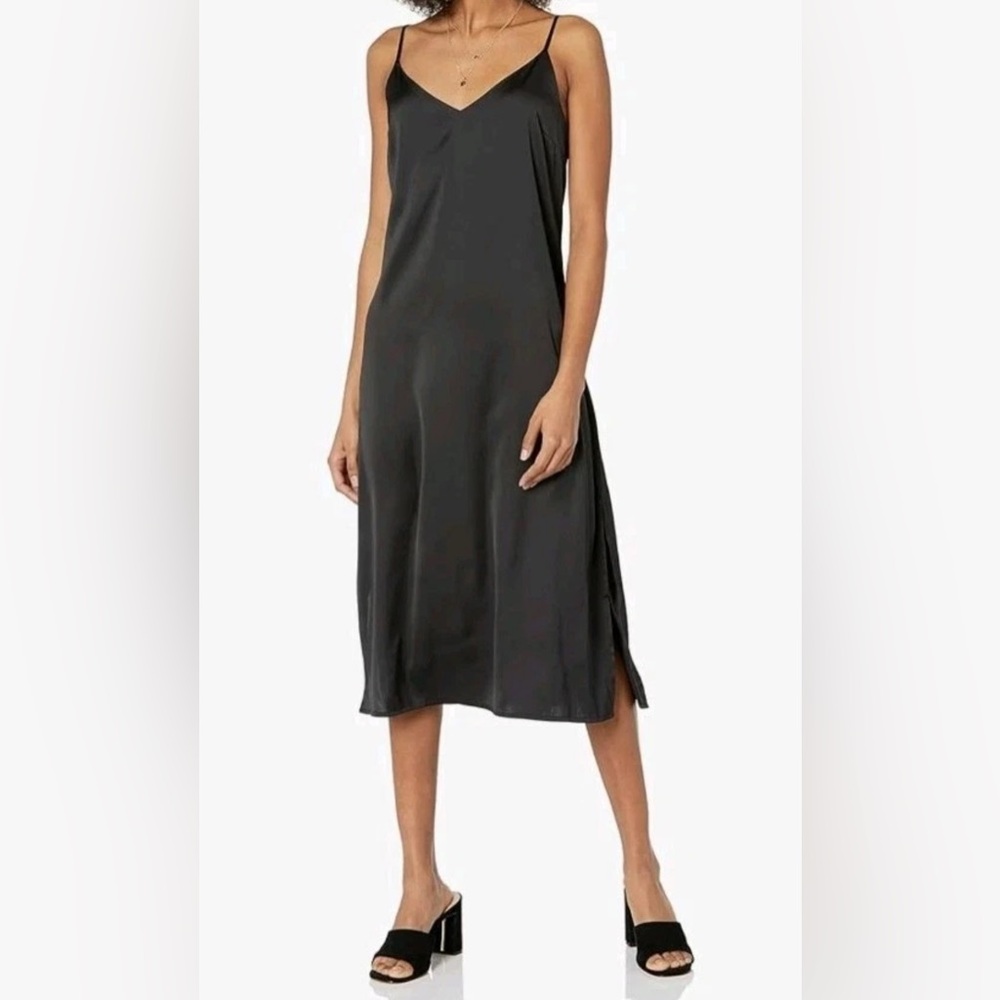 Women's Black Slip Midi Dress with Side Slit